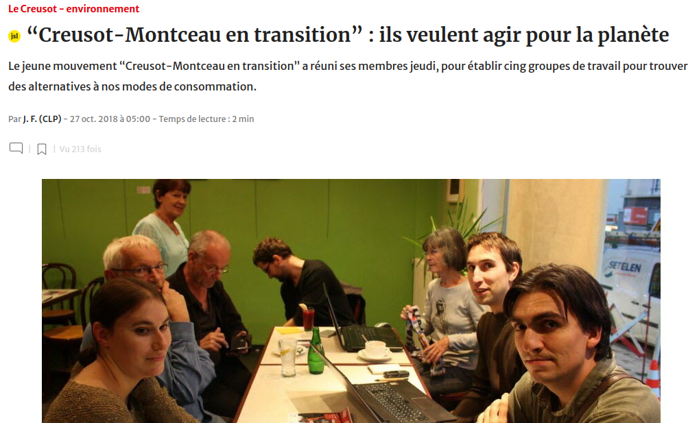 lejsl.com - "Creusot-Montceau en transition" : ils veulent agir pour la planète - 27/10/2018